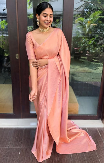 Beauteous Peach Color Silk Fabric Casual Saree