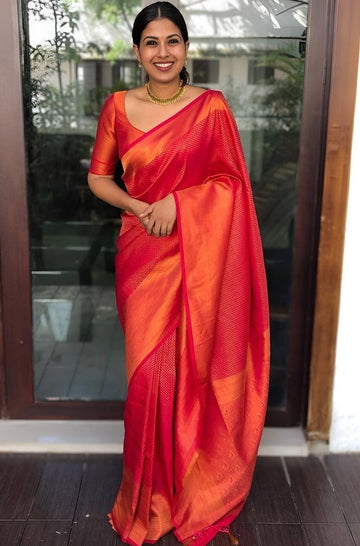 Beauteous Red Color Silk Fabric Casual Saree