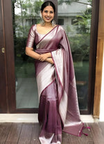 Beauteous Wine Color Silk Fabric Casual Saree