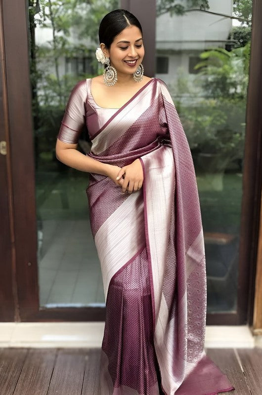 Beauteous Wine Color Silk Fabric Casual Saree