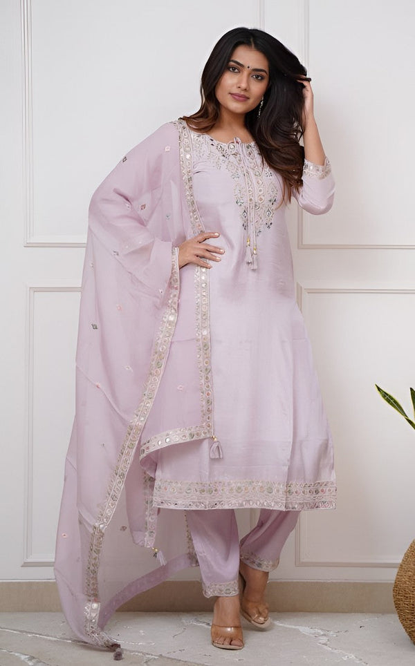 Beauteous Pink Color Chanderi Fabric Designer Suit