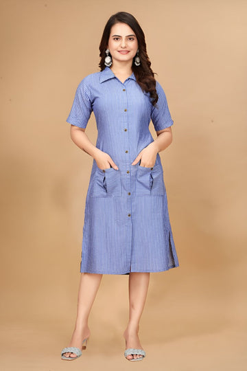 Striking Blue Color Cotton Fabric Indowestern