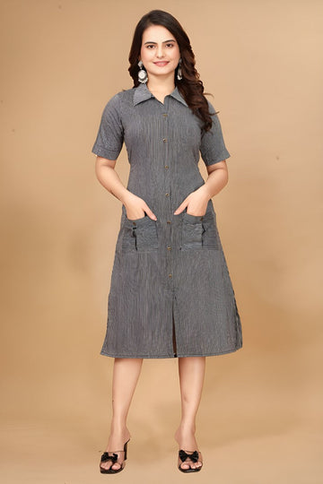 Striking Grey Color Cotton Fabric Indowestern