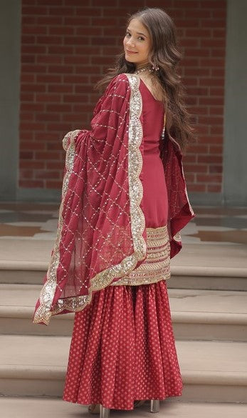 Divine Maroon Color Georgette Fabric Sharara Suit