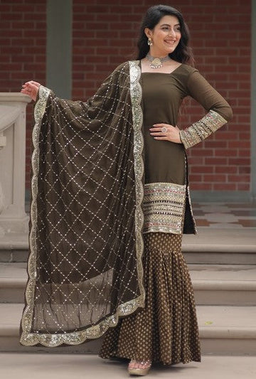 Divine Green Color Georgette Fabric Sharara Suit