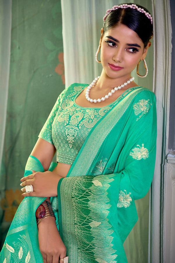 Ideal Green Color Crepe Fabric Partywear Saree