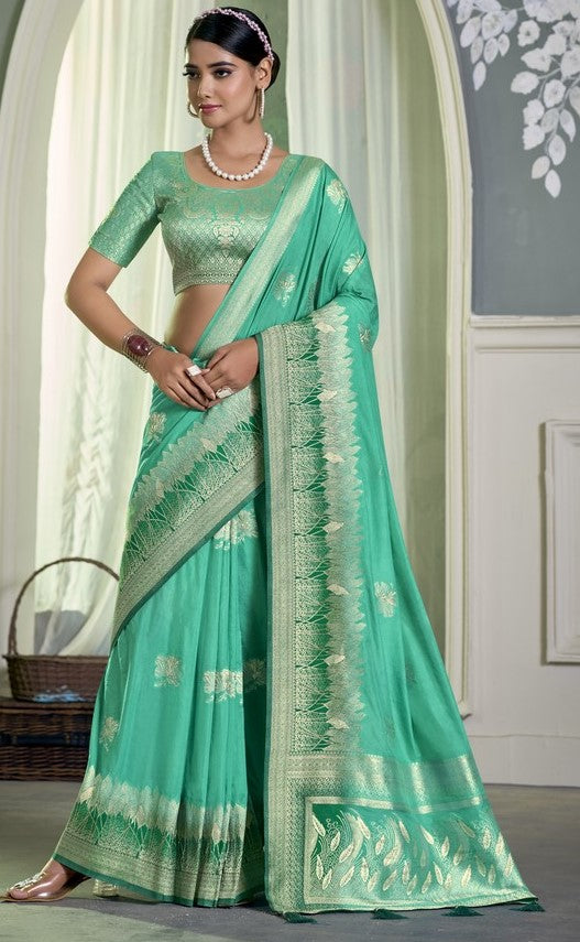 Ideal Green Color Crepe Fabric Partywear Saree