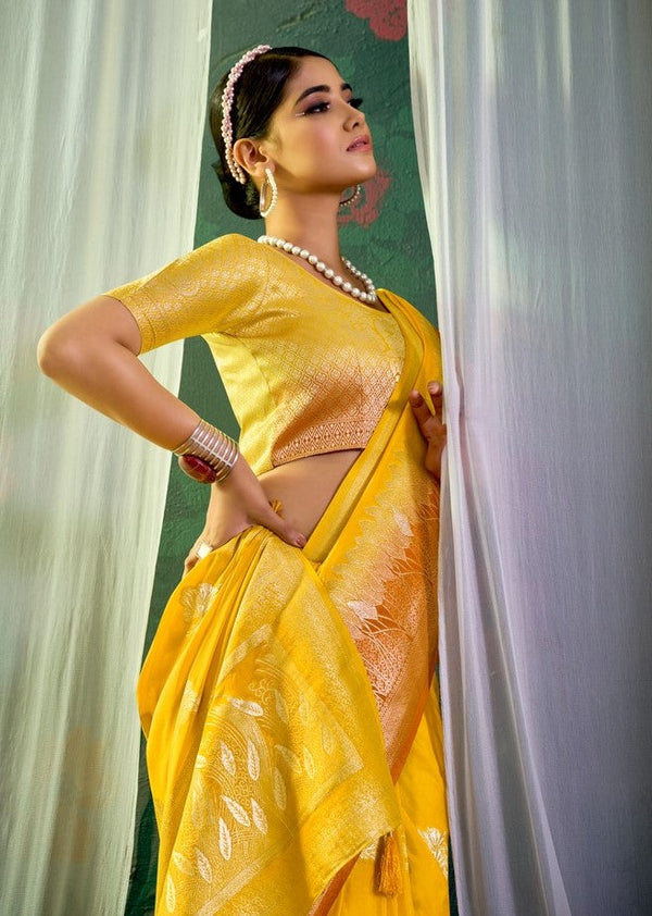 Ideal Yellow Color Crepe Fabric Partywear Saree