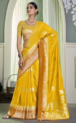 Ideal Yellow Color Crepe Fabric Partywear Saree