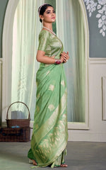 Ideal Green Color Crepe Fabric Partywear Saree