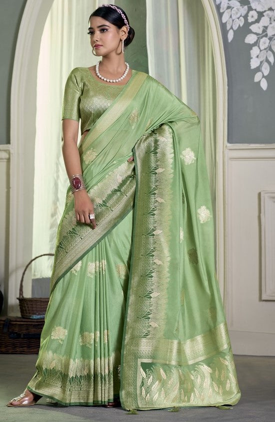 Ideal Green Color Crepe Fabric Partywear Saree