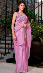 Ideal Pink Color Organza Fabric Designer Saree