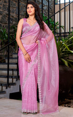 Ideal Pink Color Organza Fabric Designer Saree