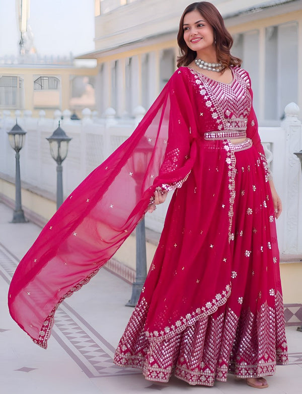 Dazzling Pink Color Georgette Fabric Party Wear Lehenga