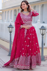 Dazzling Pink Color Georgette Fabric Party Wear Lehenga