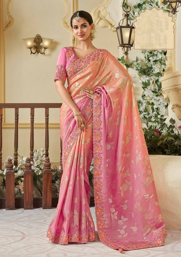 Beauteous Pink Color Viscose Fabric Partywear Saree