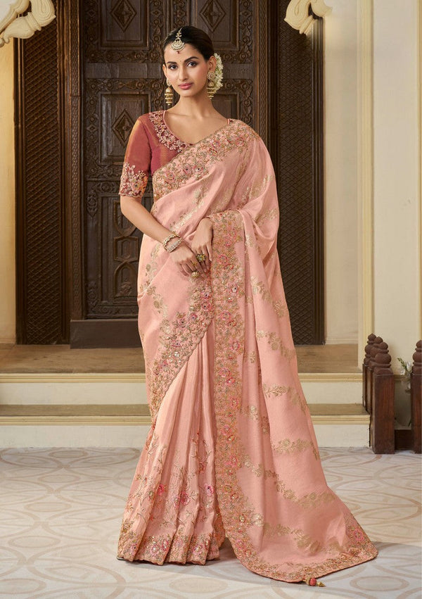 Beauteous Brown Color Viscose Fabric Partywear Saree