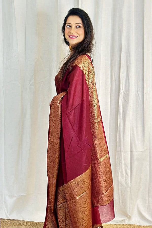 Ideal Maroon Color Silk Fabric Casual Saree