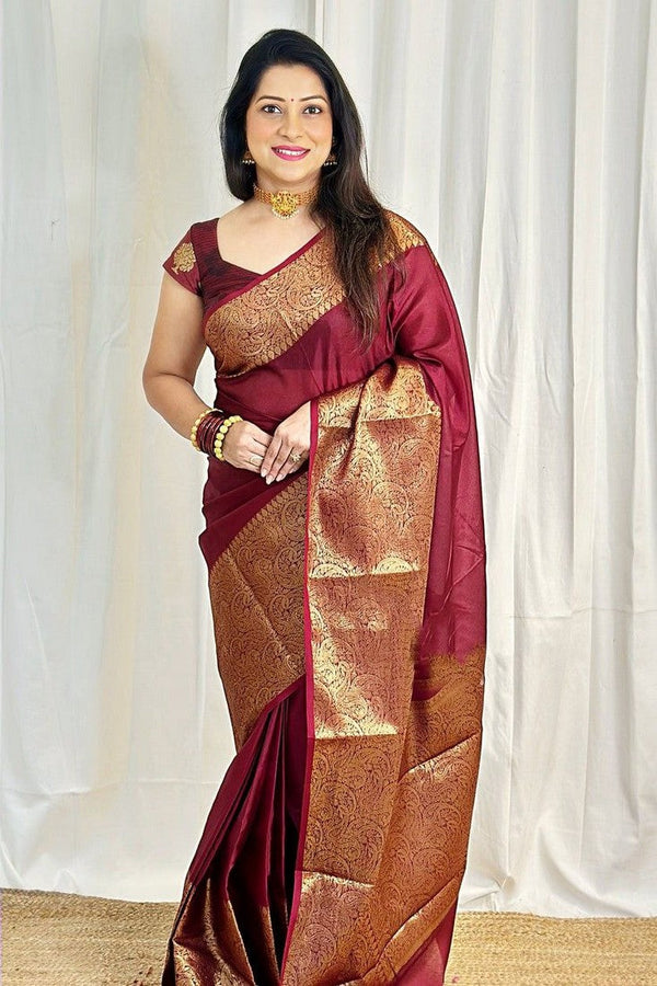 Ideal Maroon Color Silk Fabric Casual Saree