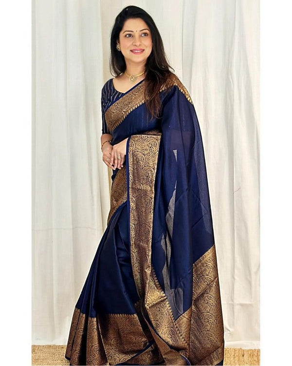 Ideal Navy Blue Color Silk Fabric Casual Saree