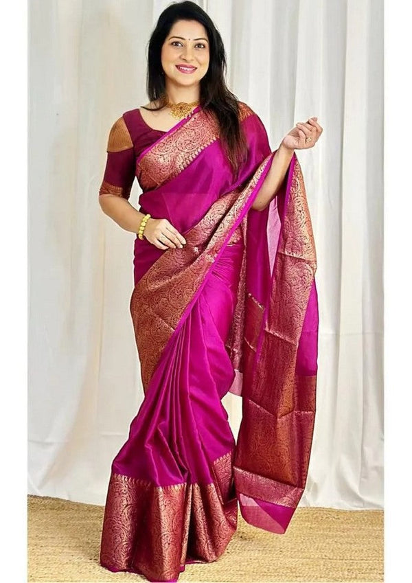 Ideal Pink Color Silk Fabric Casual Saree