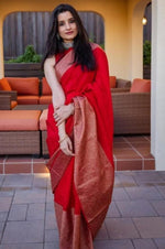 Ideal Red Color Silk Fabric Casual Saree