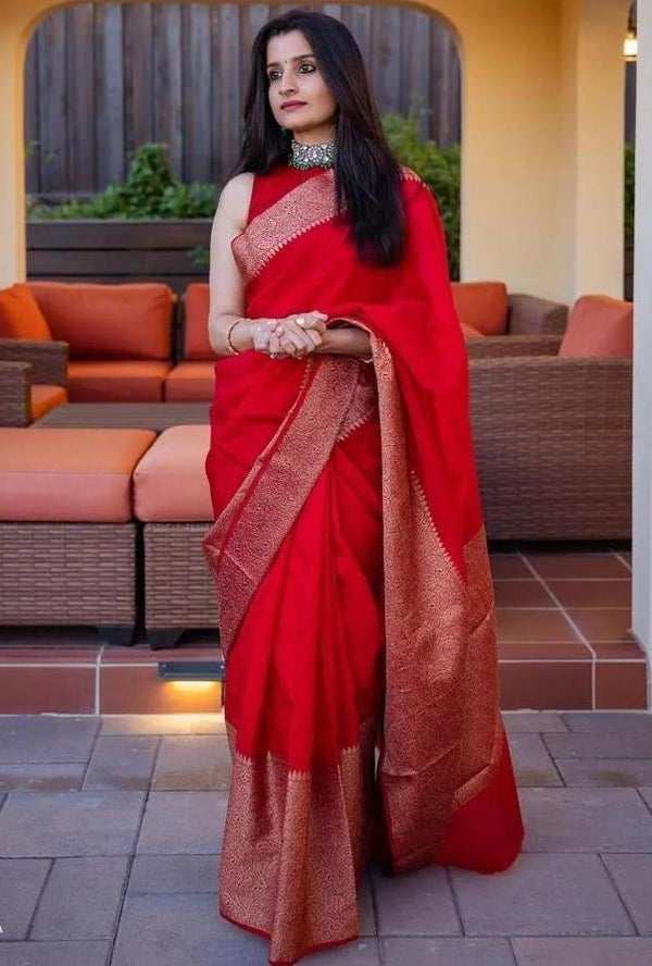 Ideal Red Color Silk Fabric Casual Saree