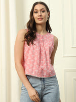 Pretty Pink Color Cotton Fabric Short Top