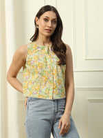 Pretty Yellow Color Cotton Fabric Short Top