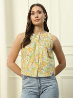 Pretty Yellow Color Cotton Fabric Short Top