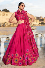 Magnetic Pink Color Tussar Fabric Party Wear Lehenga