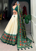 Dazzling Cream Color Tussar Fabric Wedding Lehenga