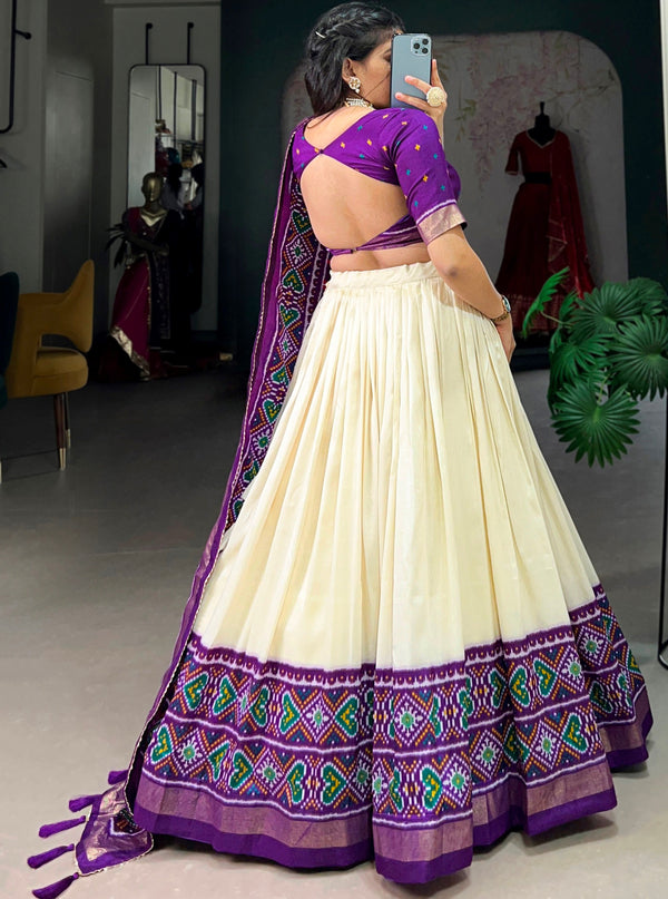 Dazzling Cream Color Tussar Fabric Wedding Lehenga