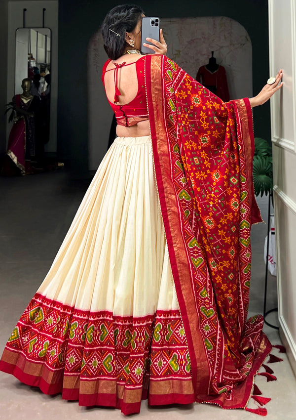 Dazzling Cream Color Tussar Fabric Wedding Lehenga