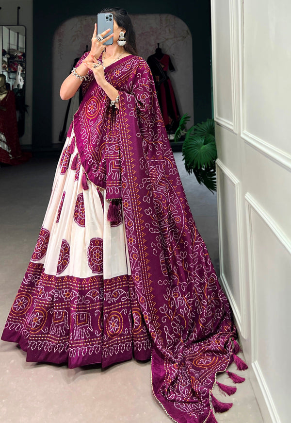 Dazzling Wine Color Tussar Fabric Designer Lehenga