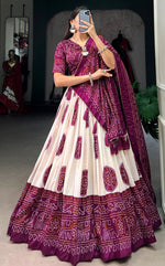 Dazzling Wine Color Tussar Fabric Designer Lehenga