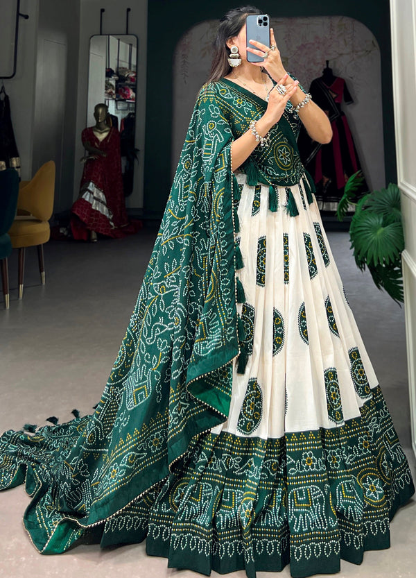 Dazzling Green Color Tussar Fabric Designer Lehenga