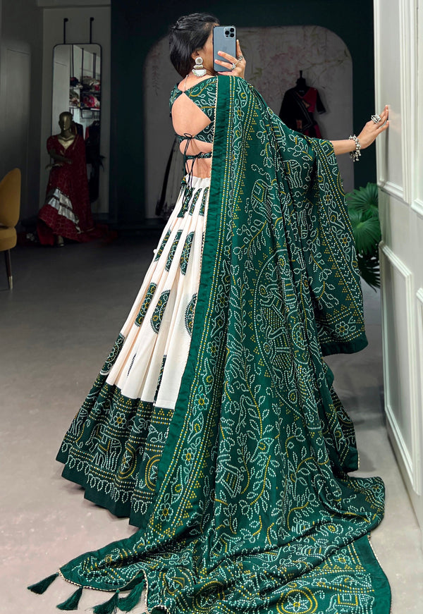 Dazzling Green Color Tussar Fabric Designer Lehenga