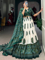 Dazzling Green Color Tussar Fabric Designer Lehenga