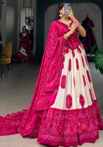 Dazzling Pink Color Tussar Fabric Designer Lehenga