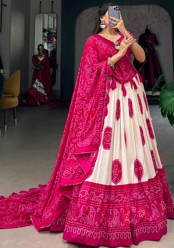 Dazzling Pink Color Tussar Fabric Designer Lehenga