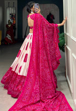 Dazzling Pink Color Tussar Fabric Designer Lehenga