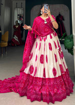 Dazzling Pink Color Tussar Fabric Designer Lehenga