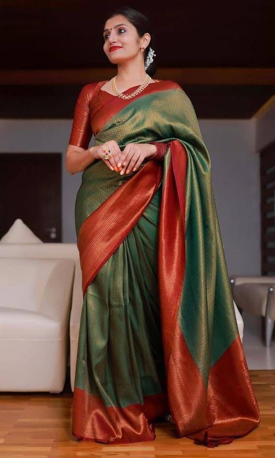 Wonderful Green Color Banarasi Fabric Casual Saree