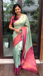 Wonderful Aqua Color Banarasi Fabric Casual Saree