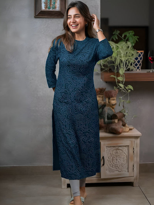 Pretty Teal Color Cotton Fabric Casual Kurti