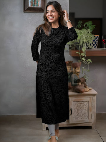 Pretty Black Color Cotton Fabric Casual Kurti