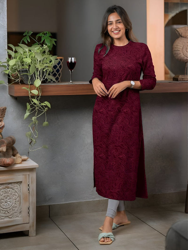 Pretty Maroon Color Cotton Fabric Casual Kurti