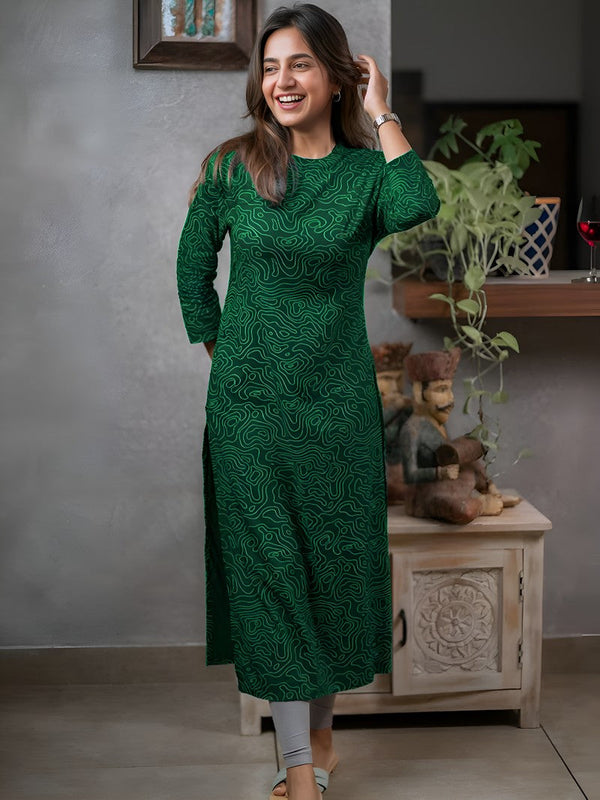 Pretty Green Color Cotton Fabric Casual Kurti