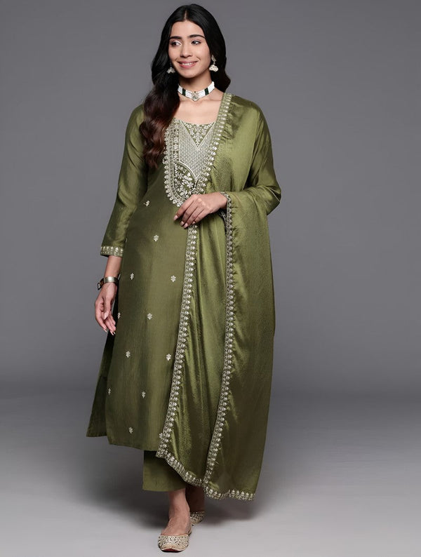 Amazing Green Color Viscose Fabric Designer Suit